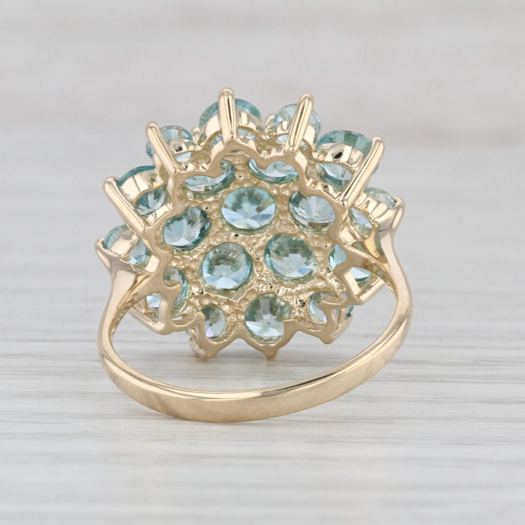 3.90ctw Blue Zircon Cluster Ring 10k Yellow Gold Size 7 Cocktail Flower