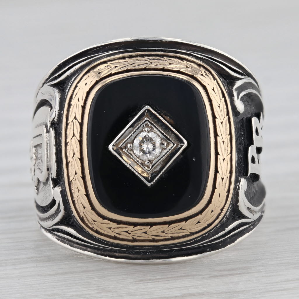 Gray 20 Year Roadway Trucker Men's Sterling Silver Onyx Diamond Size 11.25 Ring