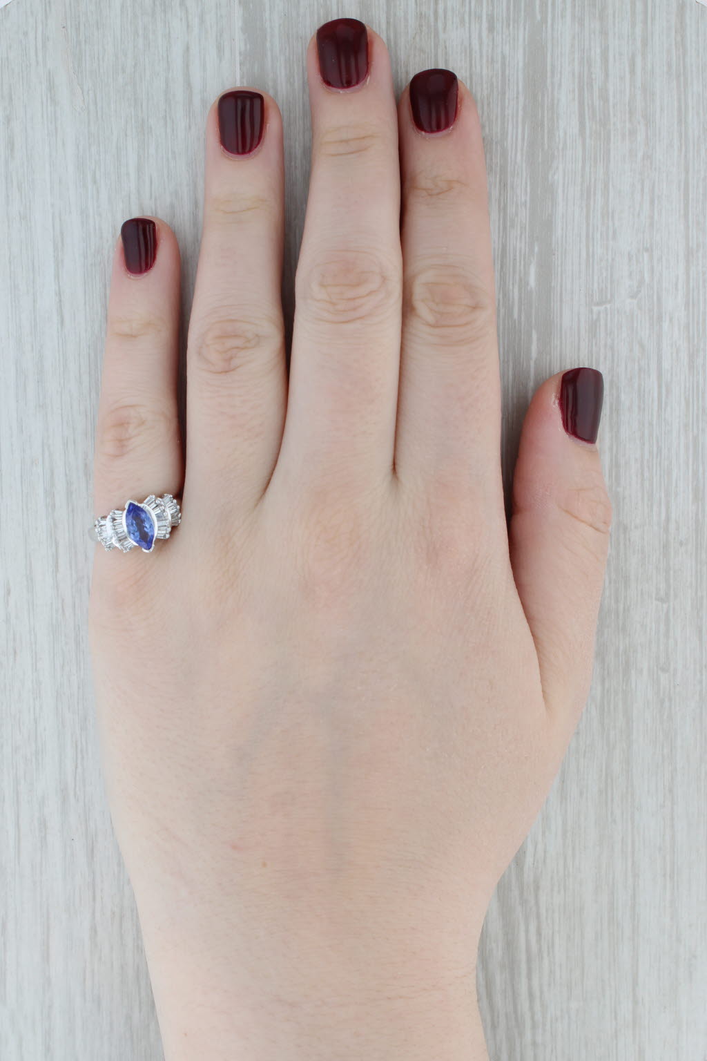 Gray 1.50ctw Marquise Tanzanite Diamond Ring 14k White Gold Size 7