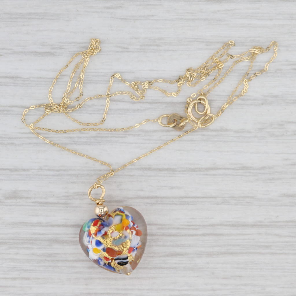 Light Gray New Colorful Glass Mosaic Heart Pendant Necklace 14k Yellow Gold 16"-18"