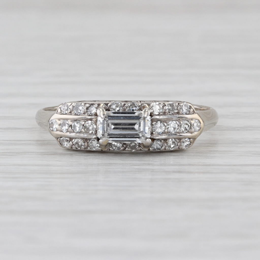 Vintage 0.62ctw Diamond Engagement Ring 14k White Gold Size 9.5 Stackable