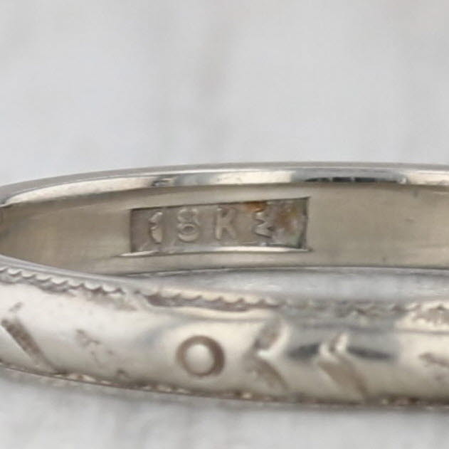 Floral Engraved Wedding Ring 18k White Gold Woods Art Deco Size 5.5 Band