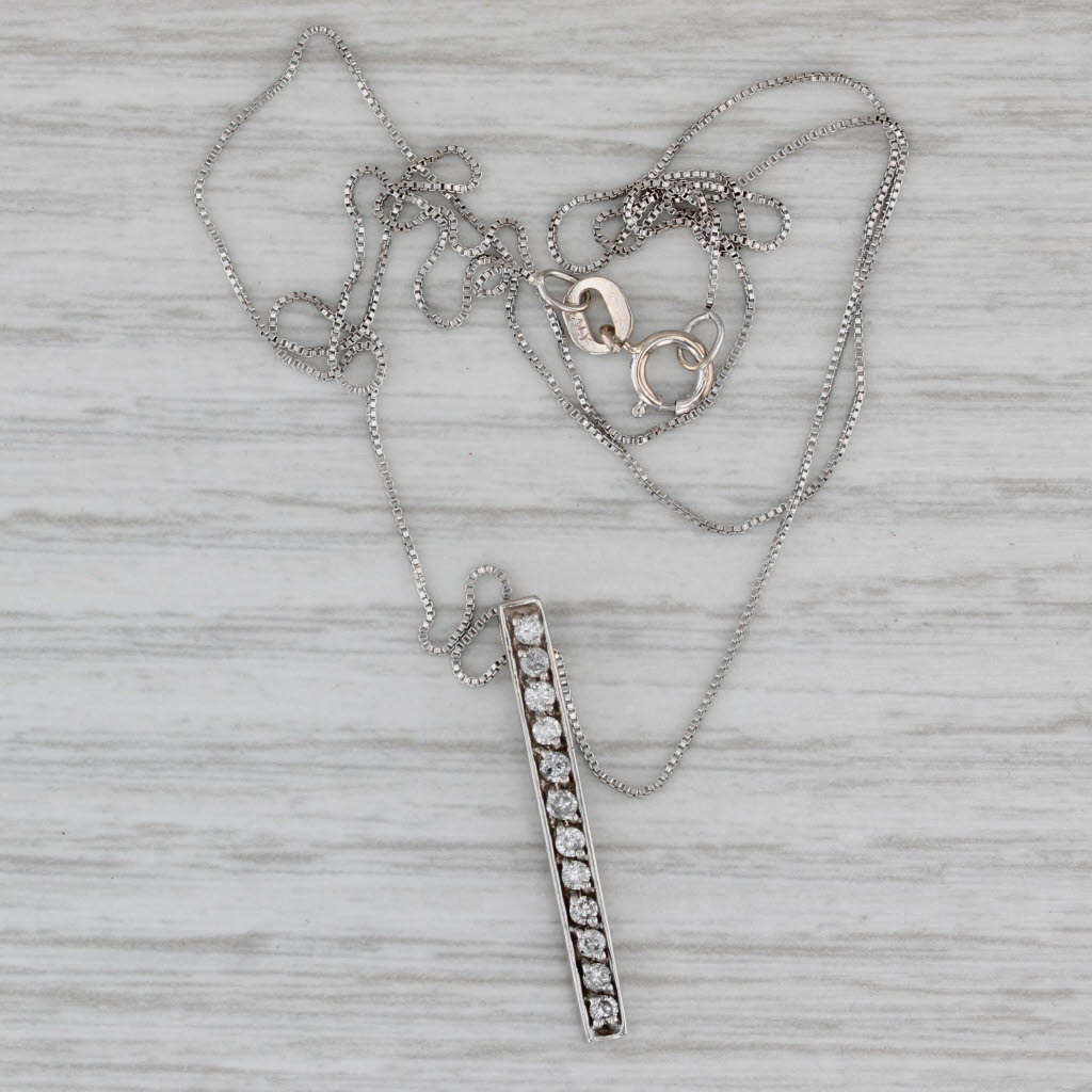 Gray 0.20ctw Diamond Journey Pendant Necklace 14k White Gold Box Chain Necklace