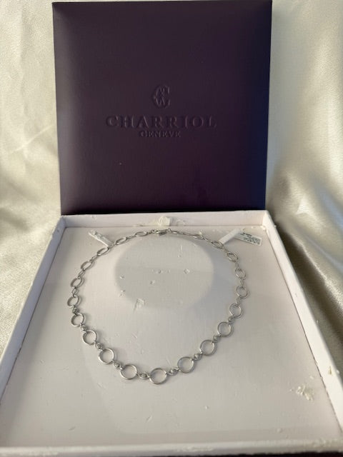 Dark Gray Charriol Diamond Circles Necklace with Box 18k White Gold 15.5" Toggle Clasp