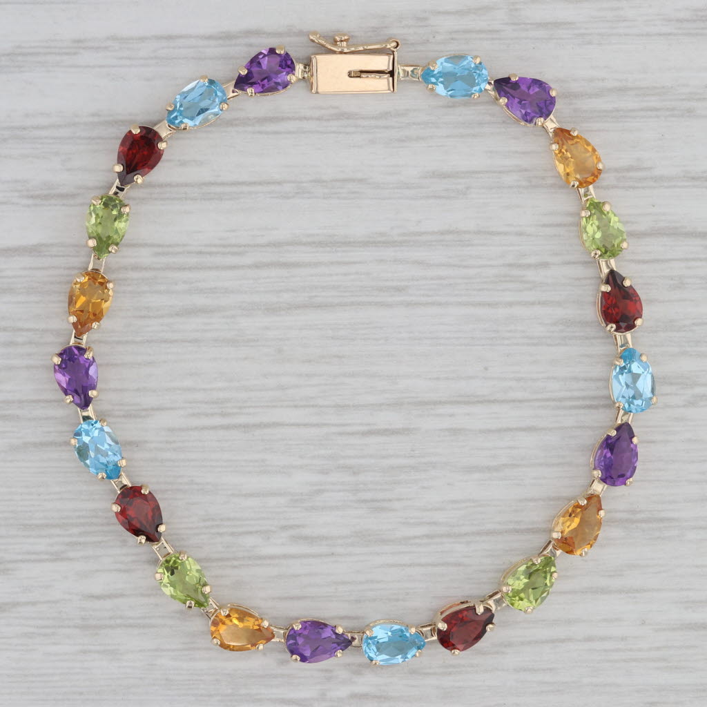 Gray 9.64ctw Gemstone Tennis Bracelet 14k Gold Amethyst Topaz Garnet Peridot Citrine