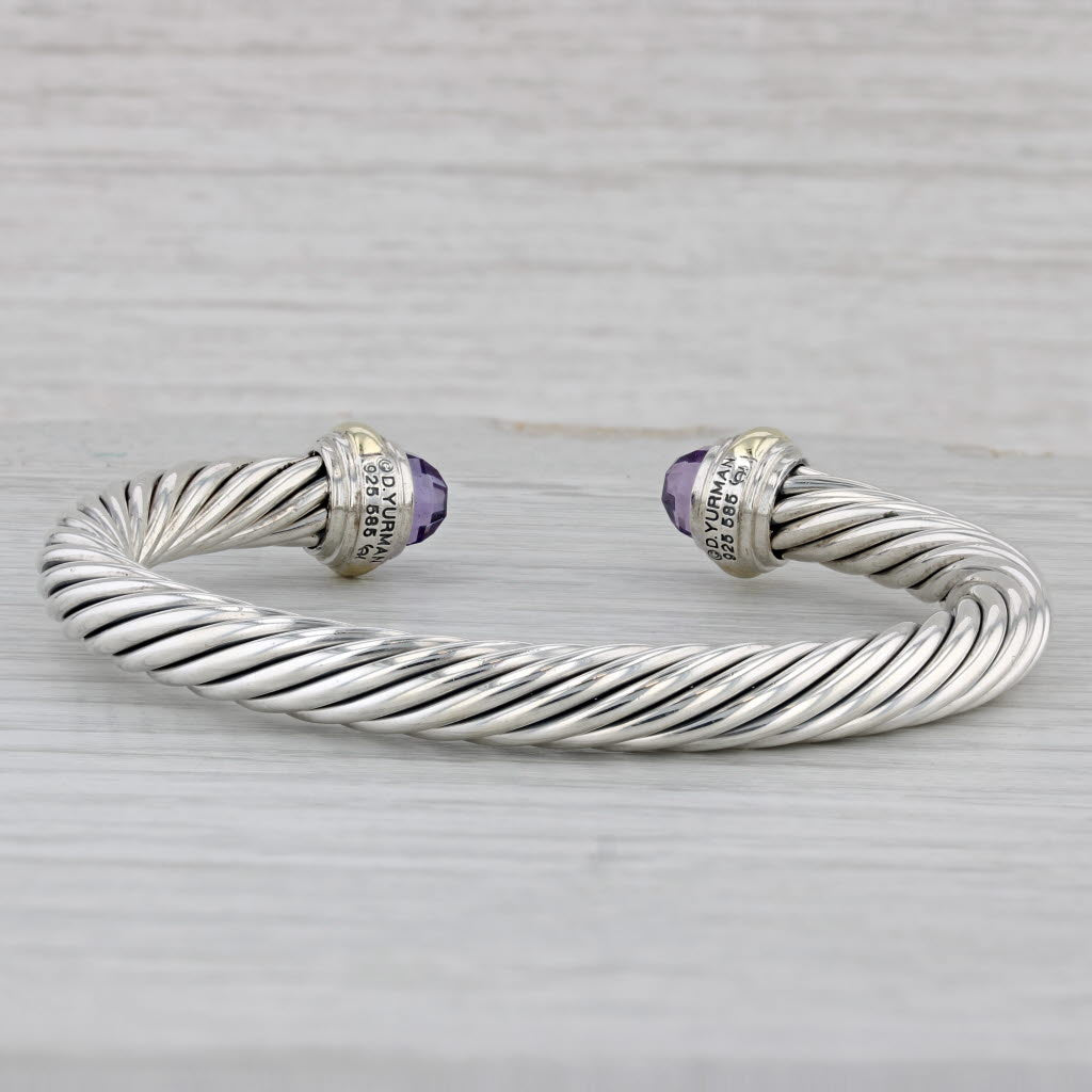 Gray David Yurman Amethyst Cable Cuff Bracelet Sterling Silver 14k Gold 7"