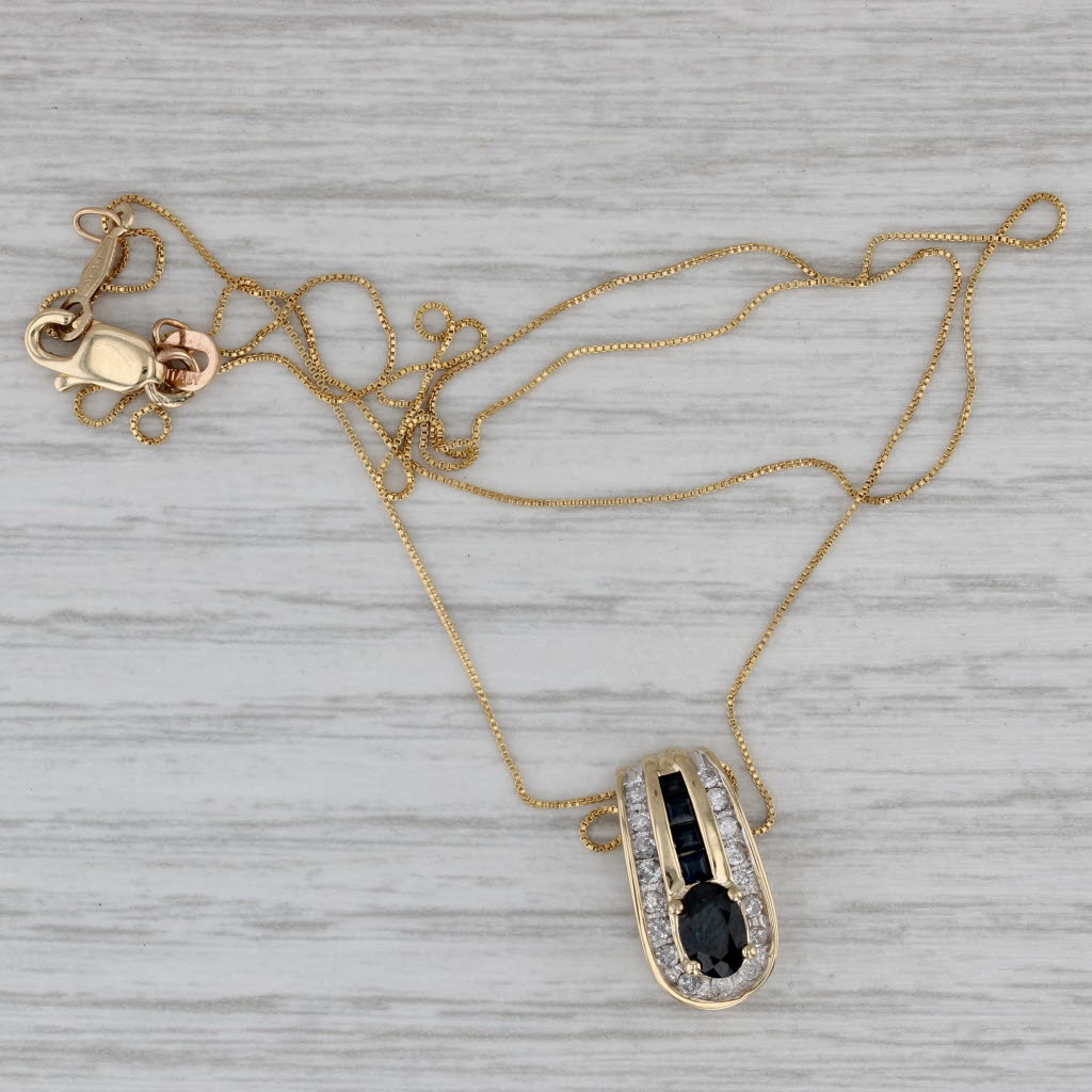 Gray 0.88ctw Sapphire Diamond Pendant Necklace 14k Yellow Gold 19" Box Chain