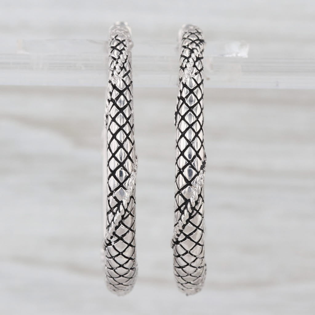 Candela Crosshatch Scale Pattern Hoop Earrings Sterling Silver Round Hoops