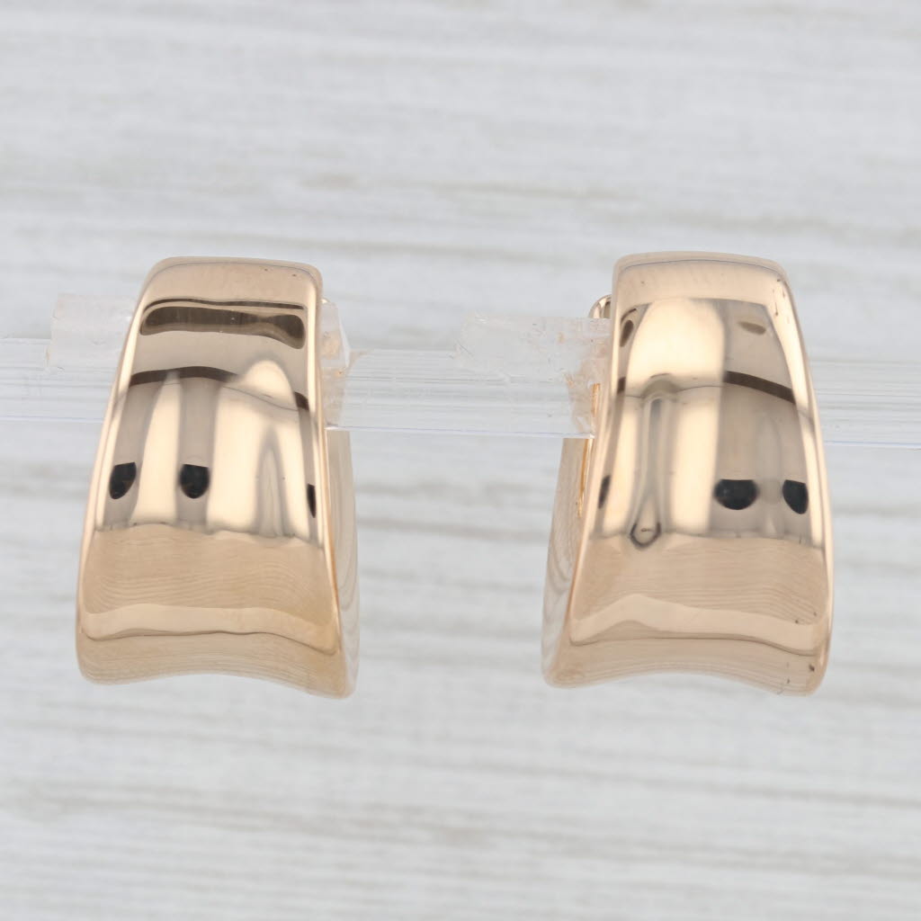 Light Gray Chunky Beveled Hoop Earrings 18k Yellow Gold Snap Top Round Hoops
