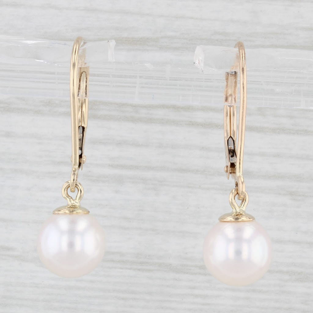 Light Gray Cultured Pearl Dangle Earrings 14k Yellow Gold Hook Post Lever Backs Drops