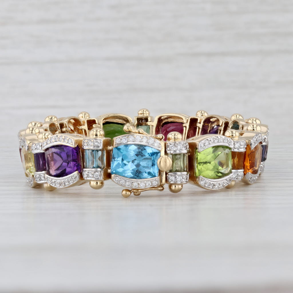 26.98ctw Gemstone Tennis Bracelet 14k Gold Peridot Citrine Topaz Amethyst Aqua