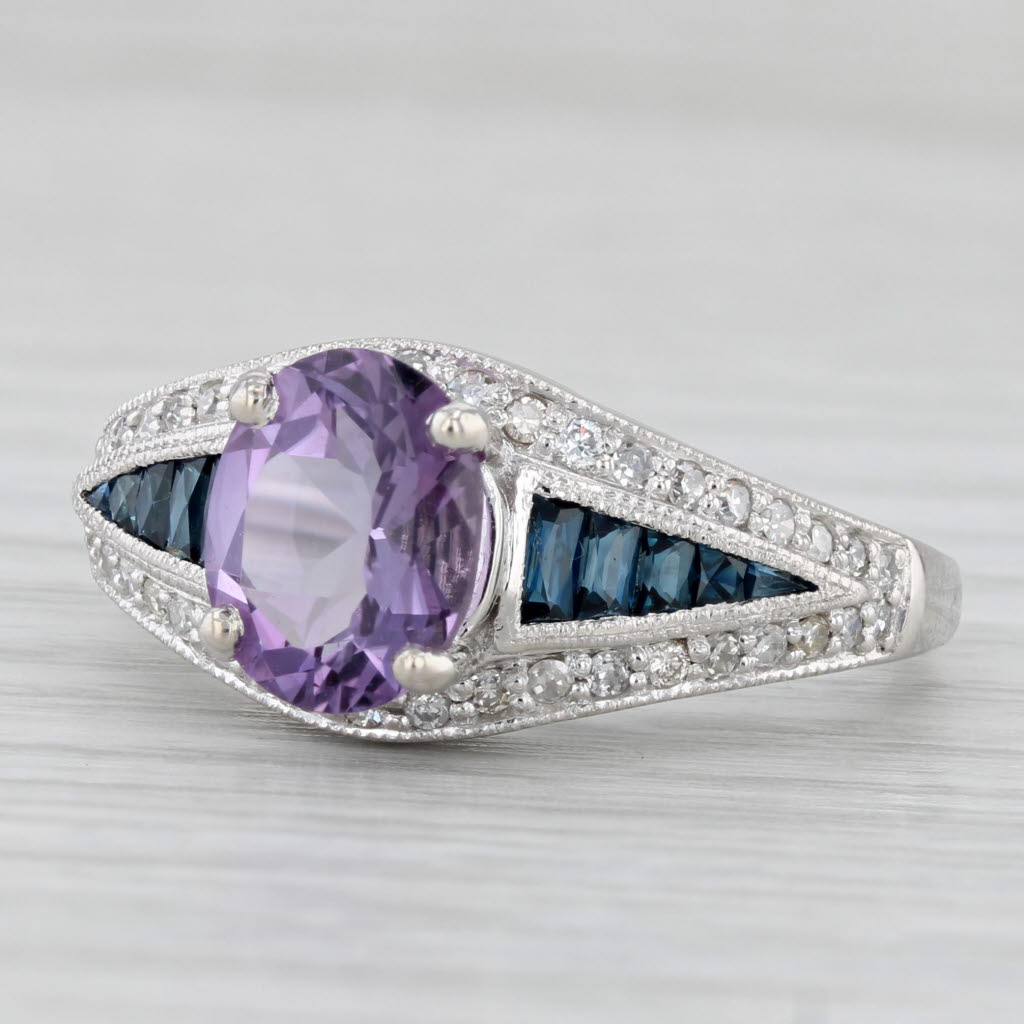 Light Gray 2ctw Amethyst Sapphire Diamond Ring 14k White Gold Size 8.25