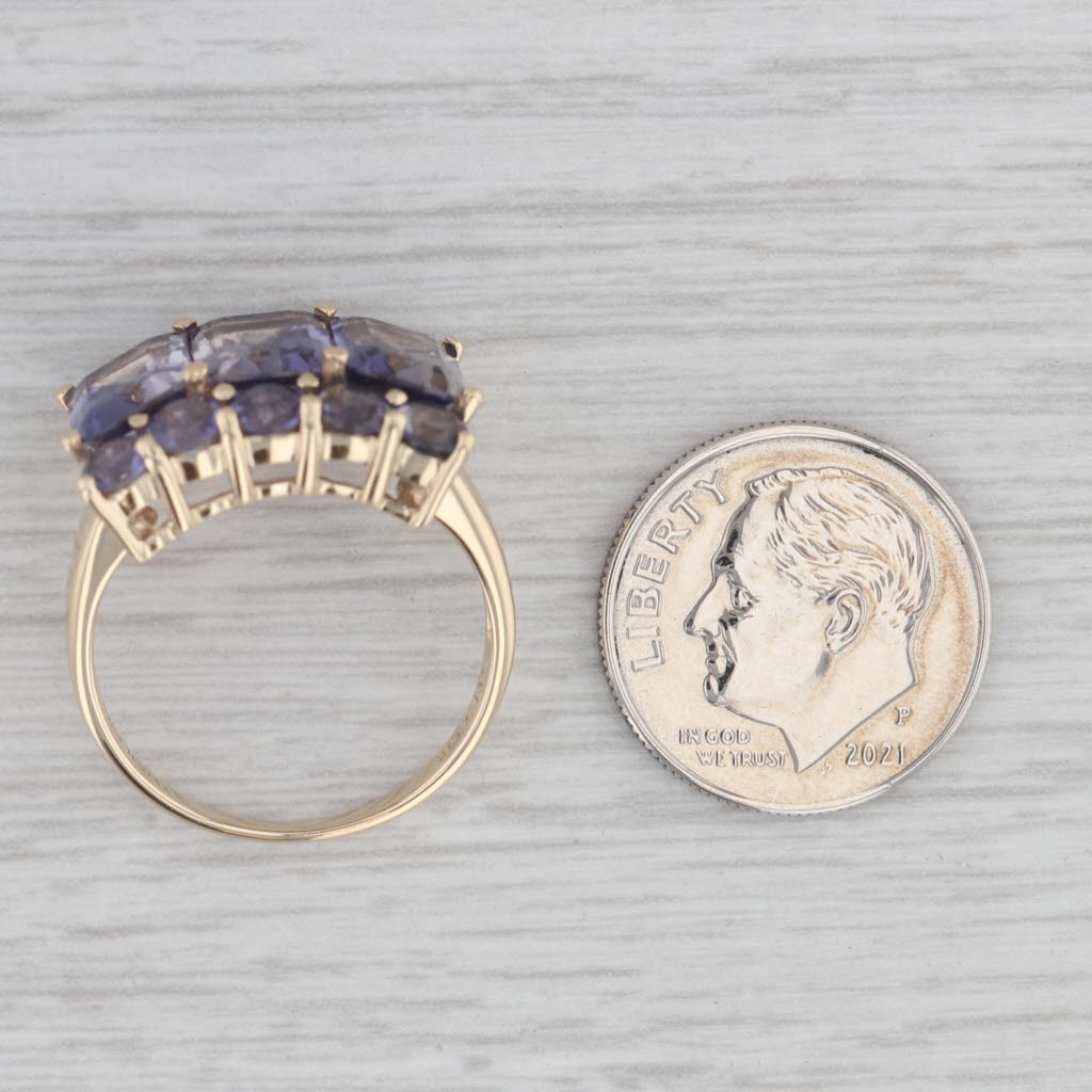 Gray 4.95 ctw Iolite Cluster 10K Yellow Gold Gemstone Size 7.25 Ring