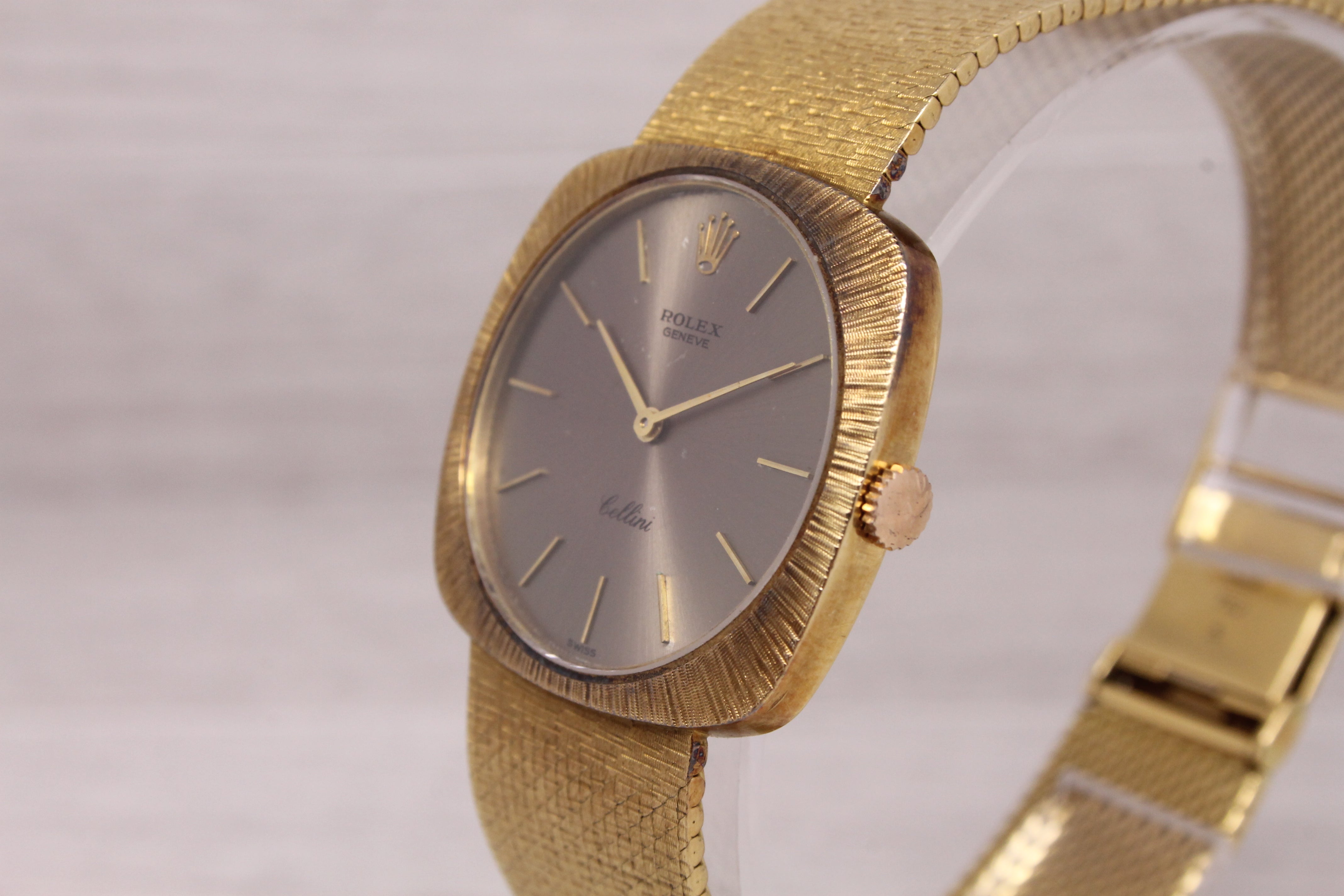 Gray Vintage 1970's Rolex Cellini 18k Mens Yellow Gold Manual Heavy Bracelet Watch