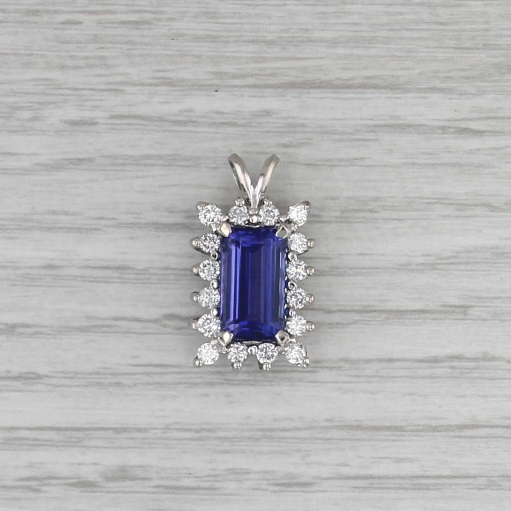 6.26ctw Tanzanite Diamond Halo Pendant 14k White Gold Drop