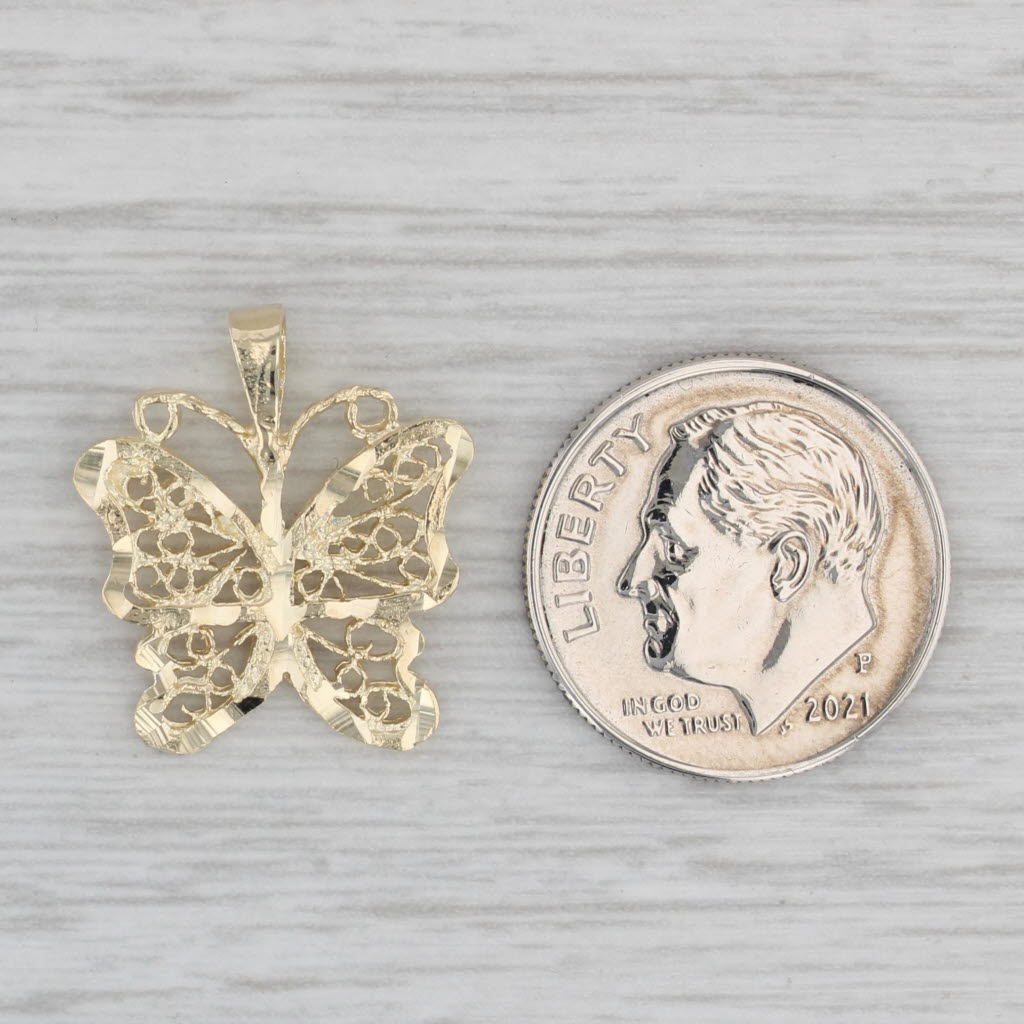 Gray Filigree Butterfly Pendant 14k Yellow Gold Bug Insect Jewelry