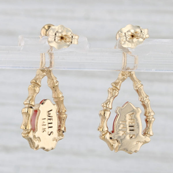 Vintage Wells Coral Bamboo Teardrop Dangle Earrings 14k Gold Pierced Drops