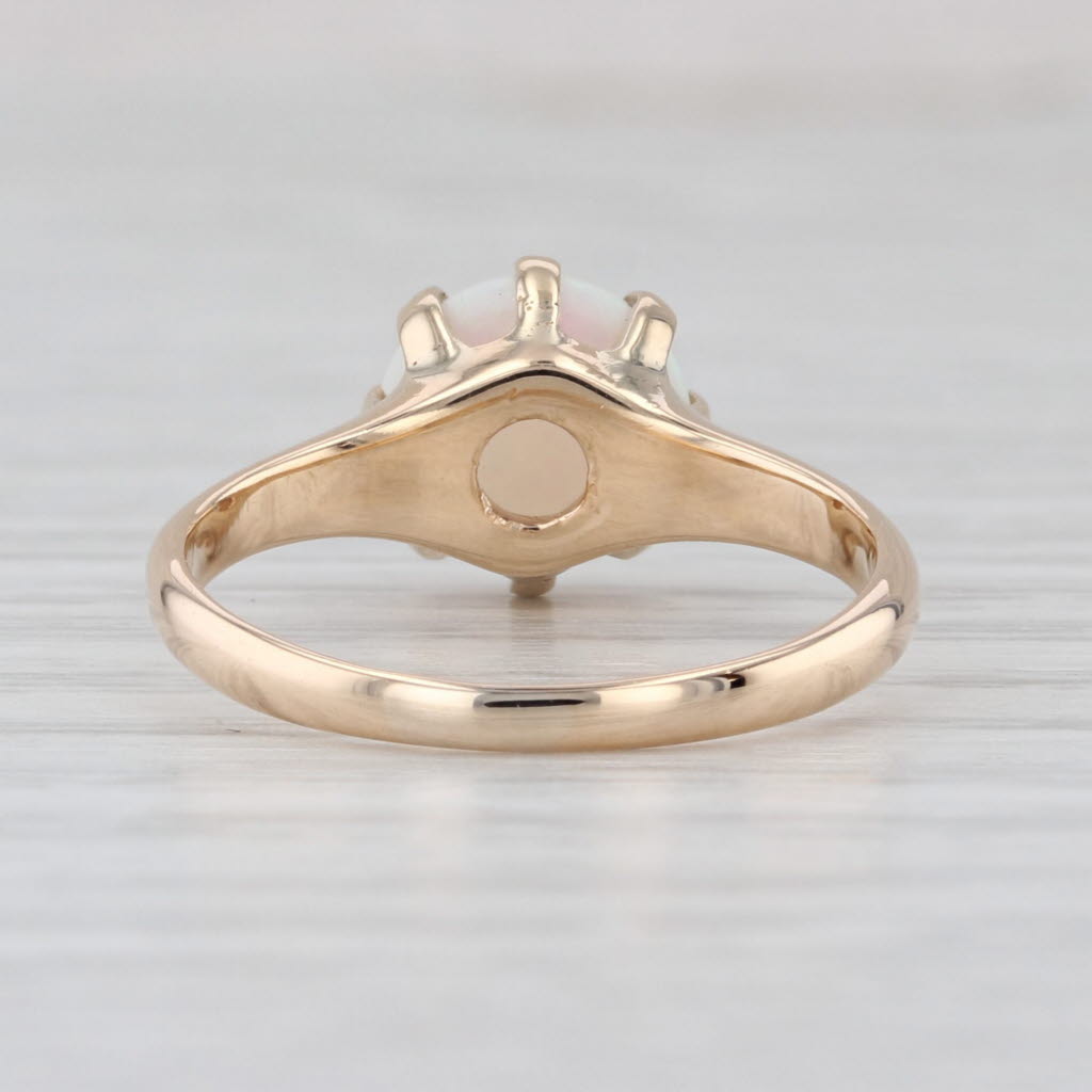 Vintage Woods Round Opal Cabochon Solitaire Ring 14k Yellow Gold Size 6.25