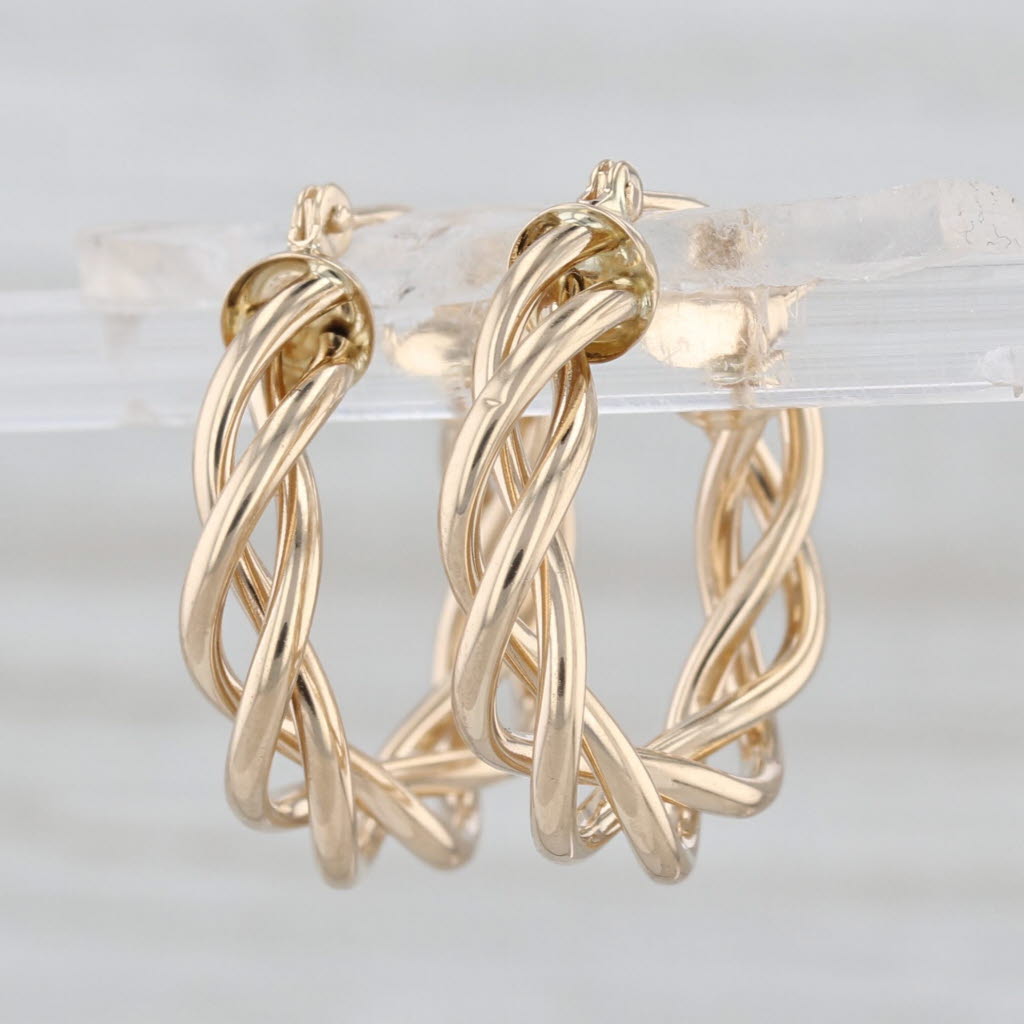 Triple Twist Hoop Earrings 14k Yellow Gold Snap Top Round Huggie Twisted Hoops