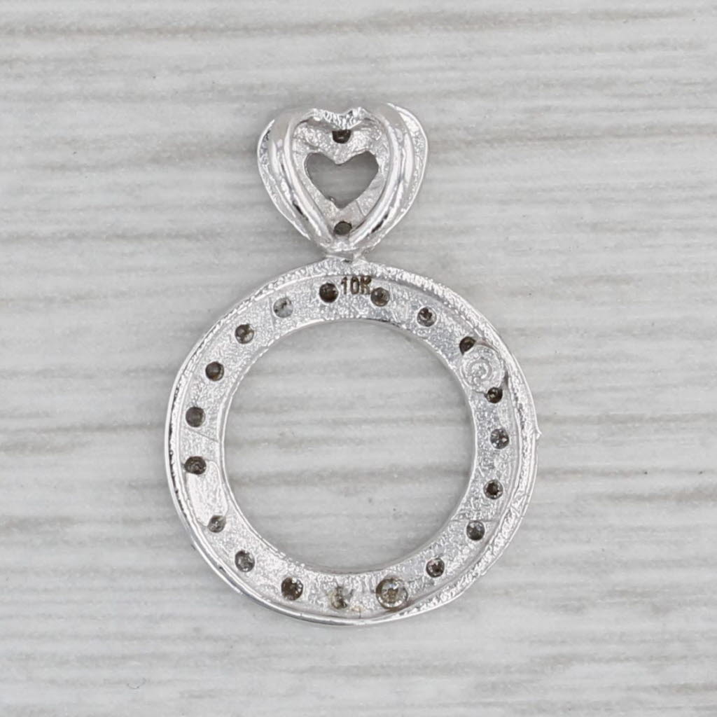 Gray 0.15ctw Diamond Heart Circle Pendant 10k White Gold Drop