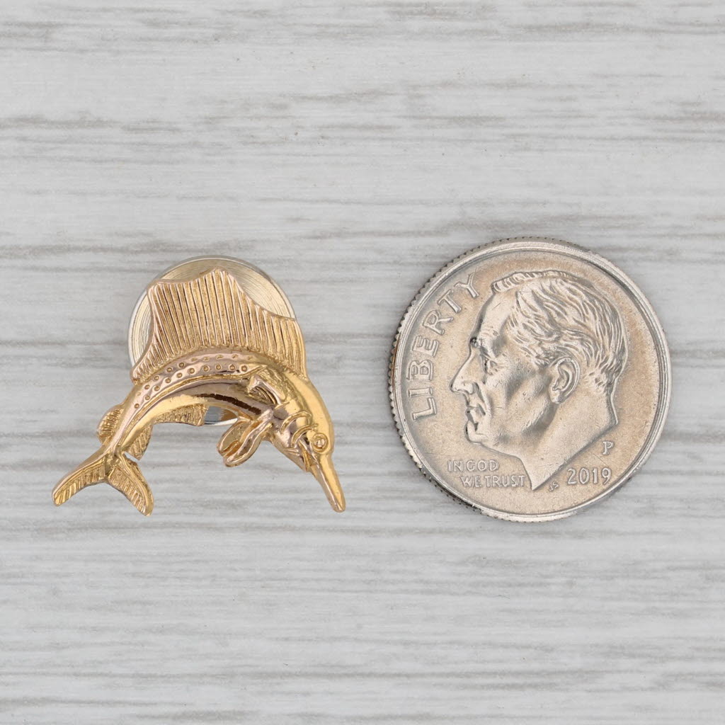 Gray Sword Fish Lapel Pin 14k Yellow Gold Tie Tac