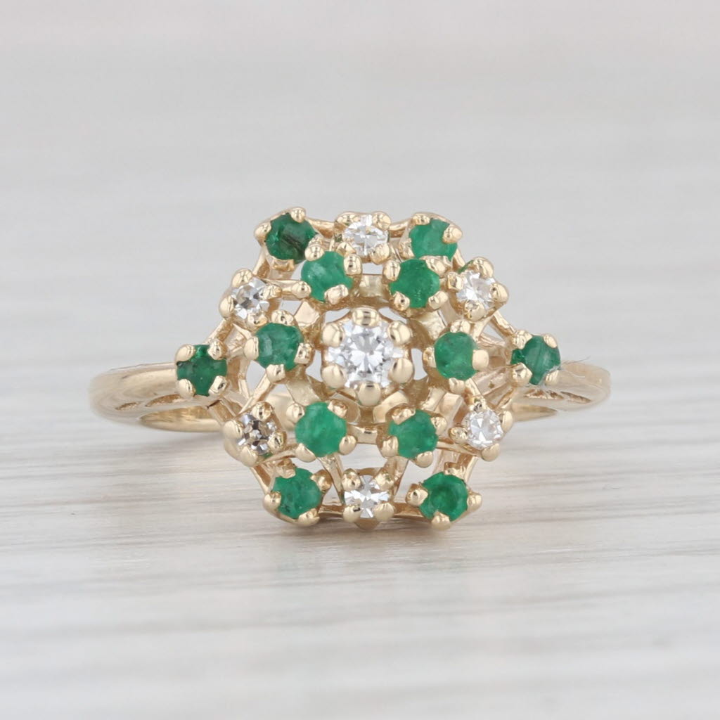 Light Gray 0.25ctw Emerald Diamond Cluster Ring 14k Yellow Gold Size 3