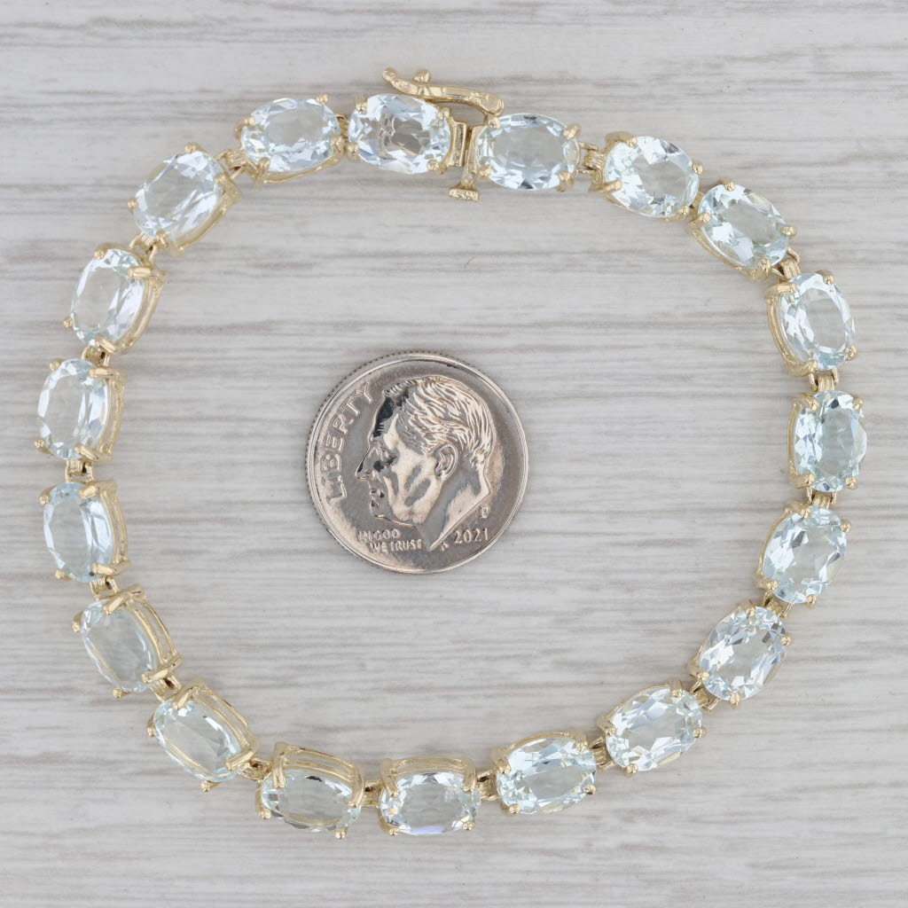 Gray 20ctw Aquamarine Tennis Bracelet 14k Yellow Gold 7" 6.2mm