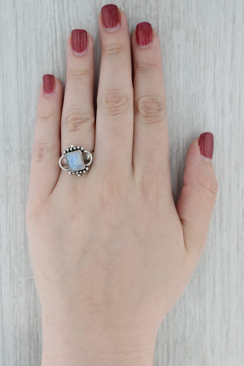 Gray Labradorite Moonstone Ring Sterling Silver Size 8.75