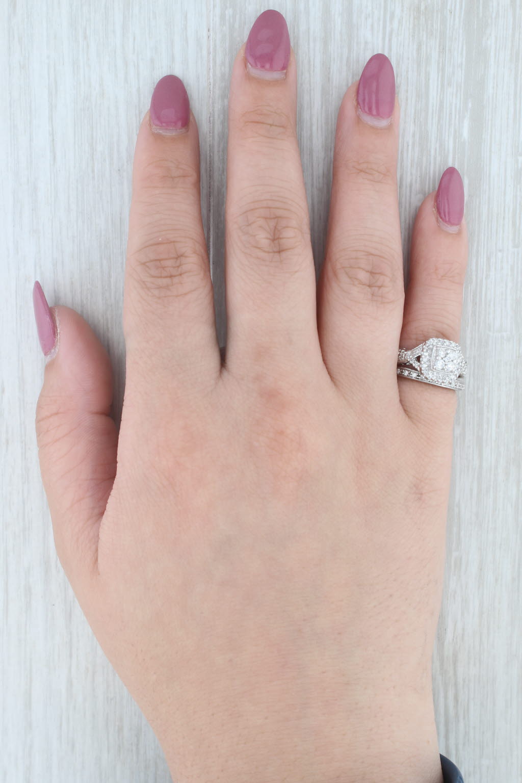Gray 0.31ctw Diamond Halo Engagement Ring Wedding Band Bridal Set 14k Gold Size 4.75