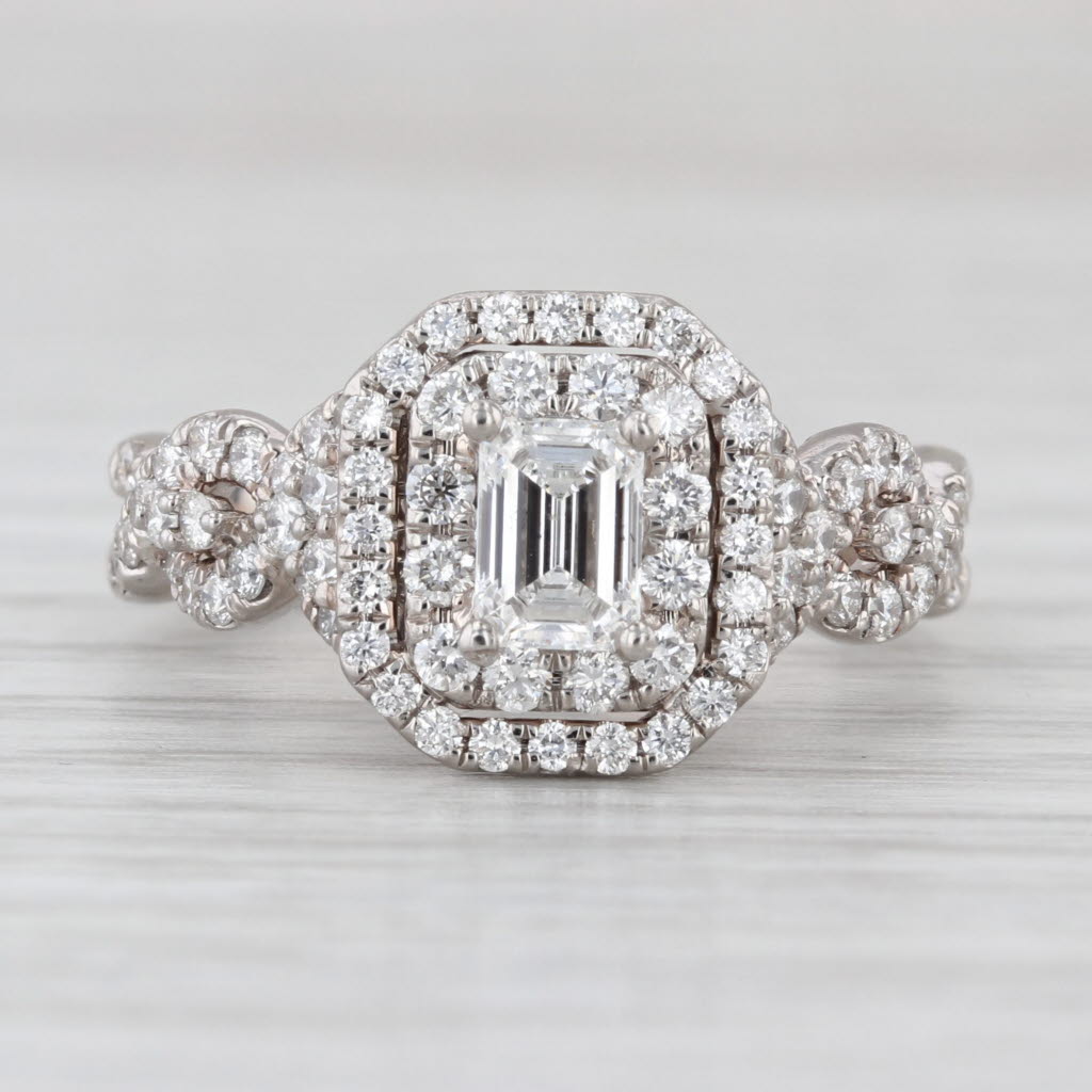 1.55ctw Diamond Halo Engagement Ring 14k White Gold Size 6 Celebration Grand