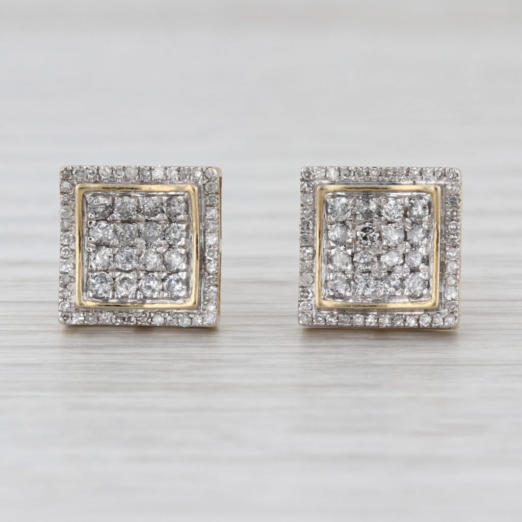0.62ctw Pave Diamond Square Stud Earrings 10k Yellow Gold Screw Backs Studs