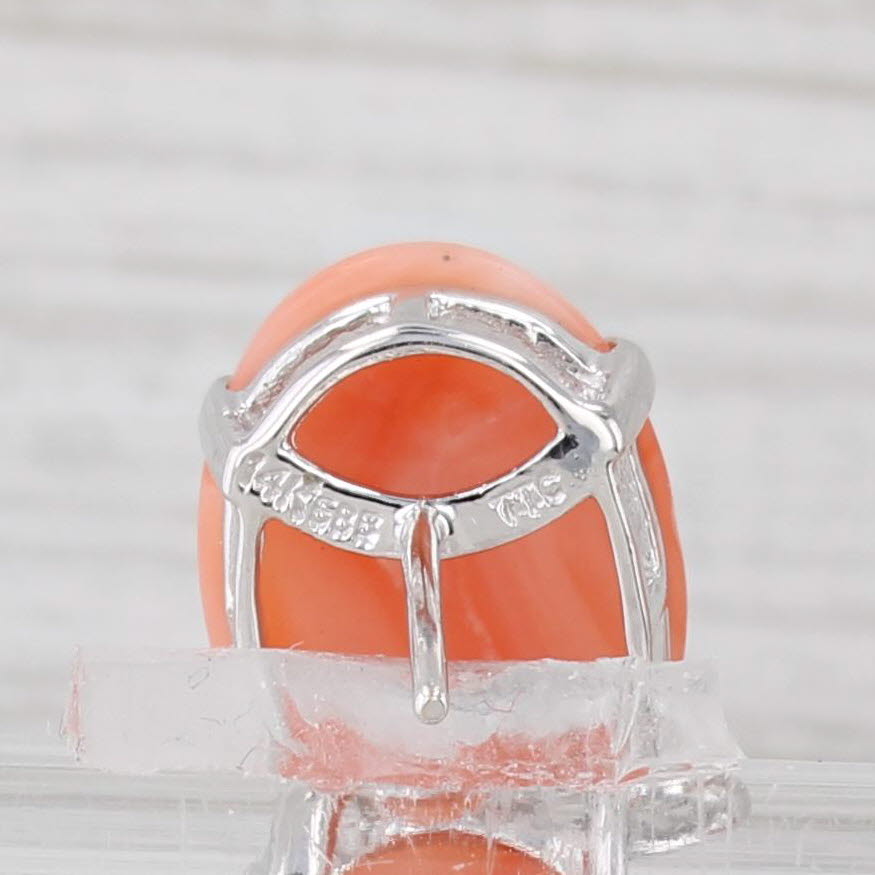 Light Gray Coral Cabochon Diamond Drop Earrings 14k White Gold Omega Backs
