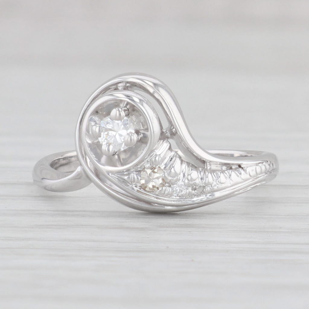 Light Gray 0.15ctw Diamond Bypass Ring 14k White Gold Size 8 Round Contoured