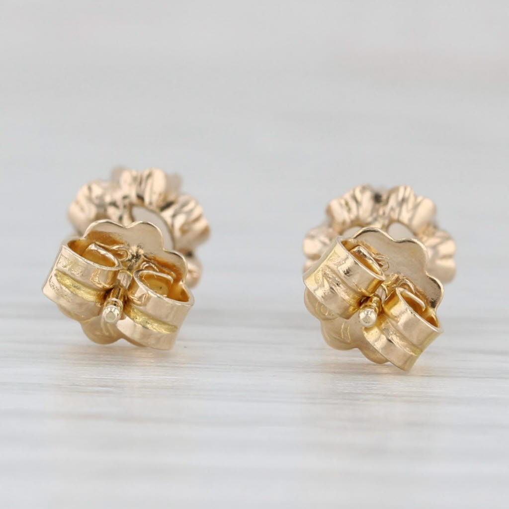 Light Gray Opal Buttercup Stud Earrings 14k Yellow Gold Round Cabochon Solitaires