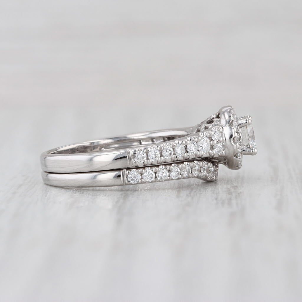 0.80ctw Round Diamond Halo Engagement Ring Wedding Band Bridal 14k White Gold