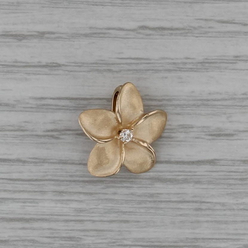 Diamond Solitaire Flower Enhancer Pendant 14k Yellow Gold Floral Clip Bail