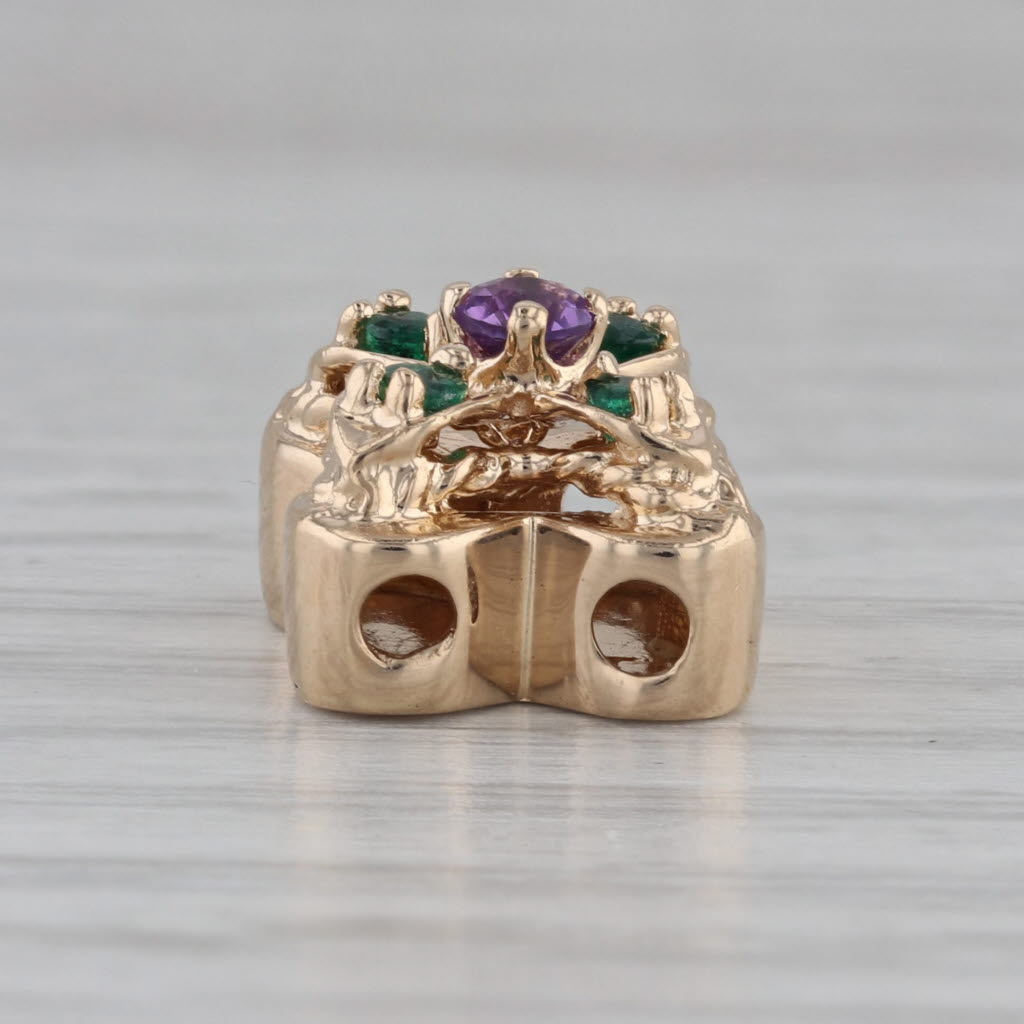 Gray 0.24ctw Amethyst Emerald Flower Slide Bracelet Charm 14k Yellow Gold