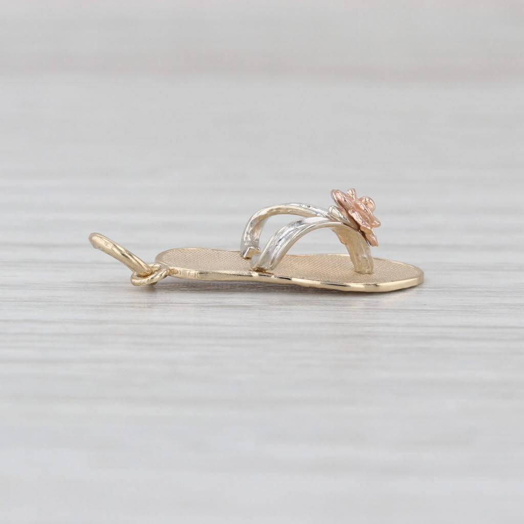 Tri-Toned Floral Flip Flop Charm 14k Yellow White Rose Gold Pendant