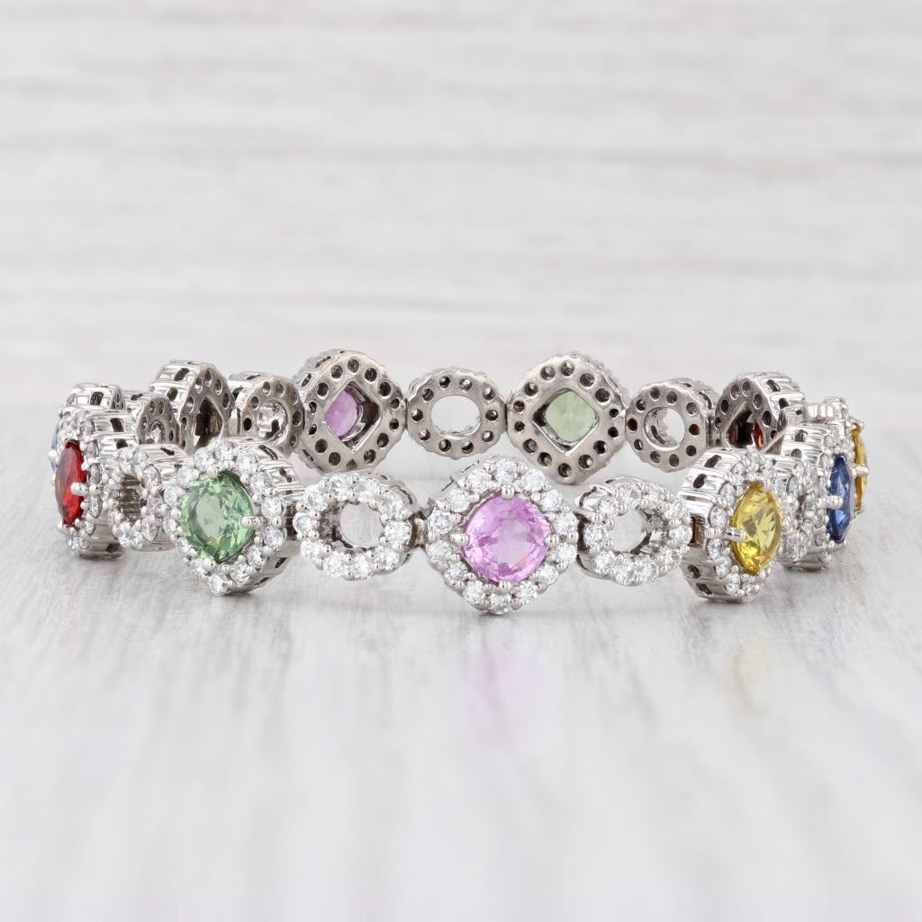 Light Gray 15.62ctw Multicolor Sapphire Diamond Tennis Bracelet 18k White Gold 6.75"