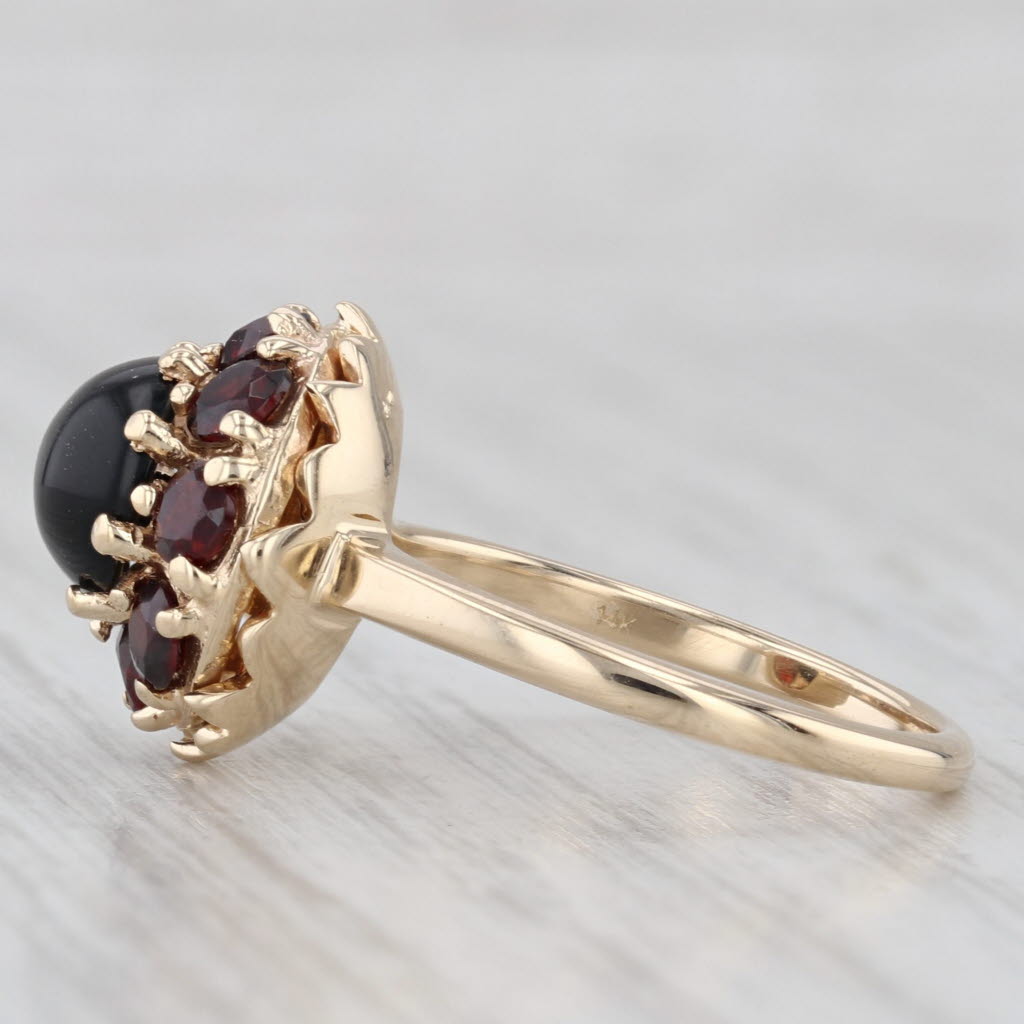 Light Gray Vintage Onyx 1ctw Garnet Halo Ring 14k Yellow Gold Size 6.25