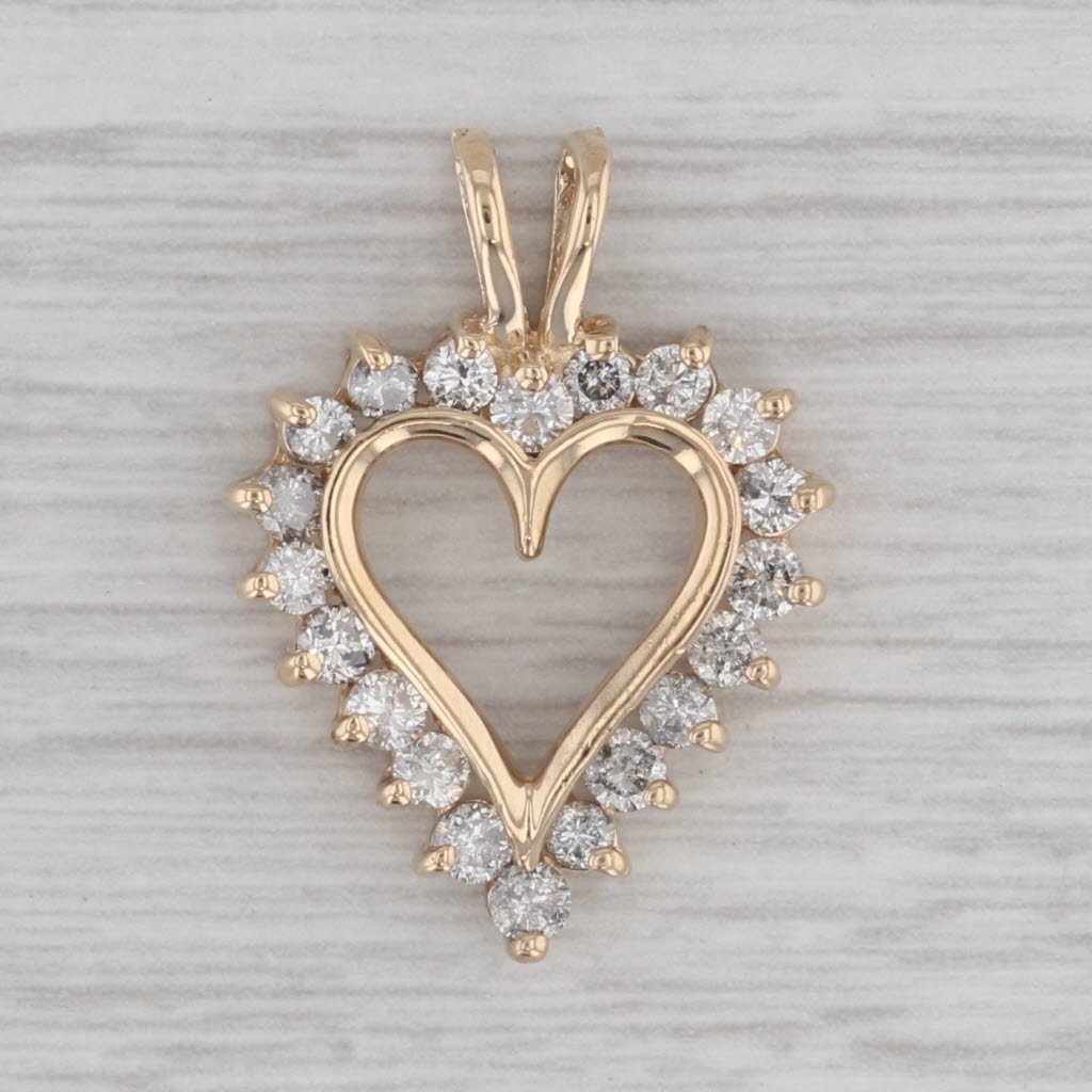 Gray 0.80ctw Diamond Framed Open Heart Pendant 14k Yellow Gold
