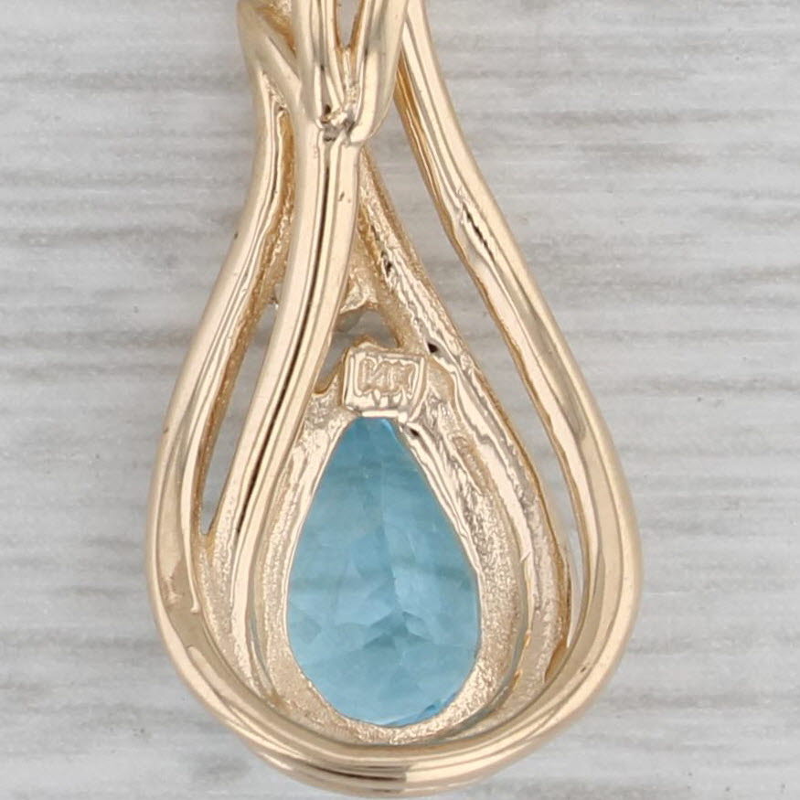Gray 1.47ct Blue Topaz Teardrop Pendant Necklace 14k Yellow Gold 17" Rope Chain