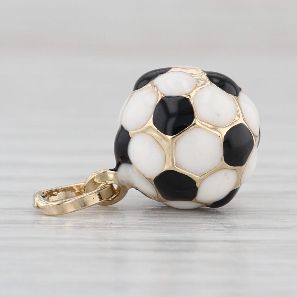 Small Soccer Ball Charm 14k Yellow Gold Enamel Pendant