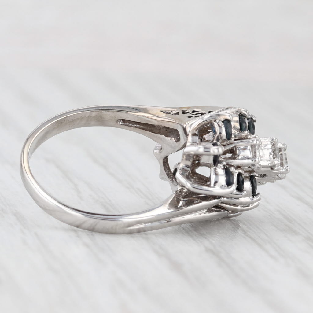 Light Gray 1.55ctw Tiered Blue Sapphire Diamond Ring 14k White Gold Size 6.25 Cocktail