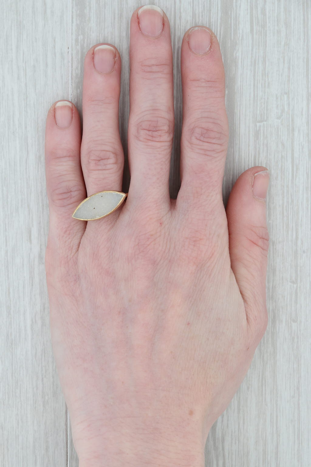 New Nina Nguyen White Druzy Quartz Ring Sz 7 Sterling Silver 22k Gold Vermeil
