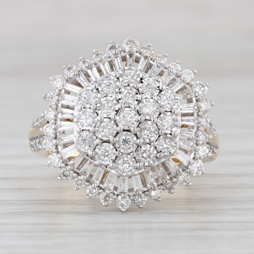 1.13ctw Diamond Cluster Halo Ring 14k Yellow Gold Size 6.25