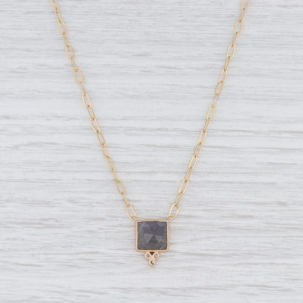 New Nina Wynn Ariana Pendant Necklace Druzy Quartz Diamond 18k Gold 17.5"