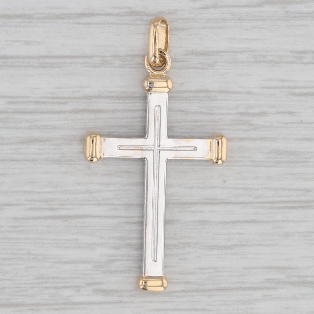Gray 2-Toned Cross Pendant 18k Yellow White Gold French Hallmarks