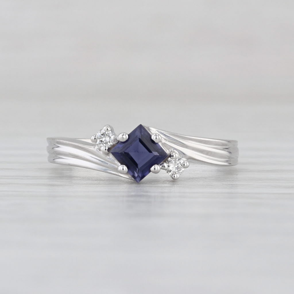 0.36ctw Blue Iolite Diamond Ring 14k White Gold Size 6