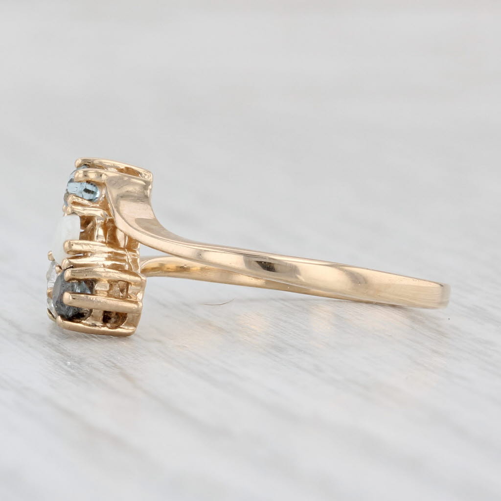 Light Gray Opal Diamond Aquamarine Cluster Ring 14k Yellow Gold Size 7.5